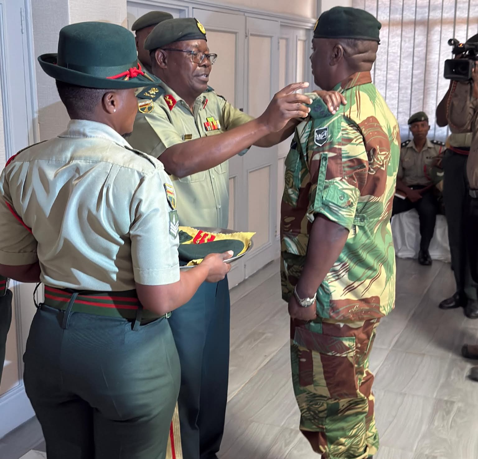 President Emmerson Mnangagwa at a military ceremony.
