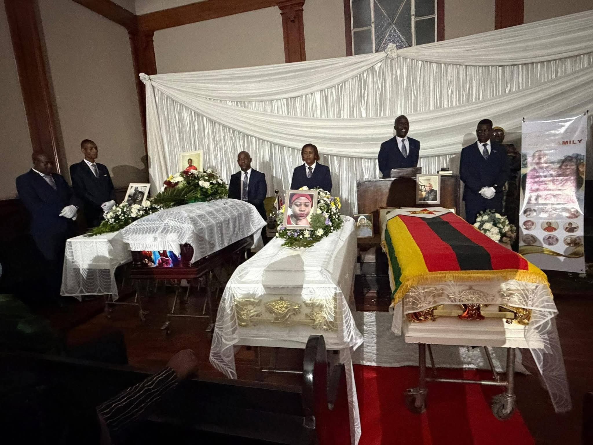 Mourners at a funeral service in Bulawayo for Tumelo Dube and family